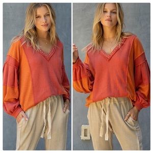 POL Raw Edge Color Block Top